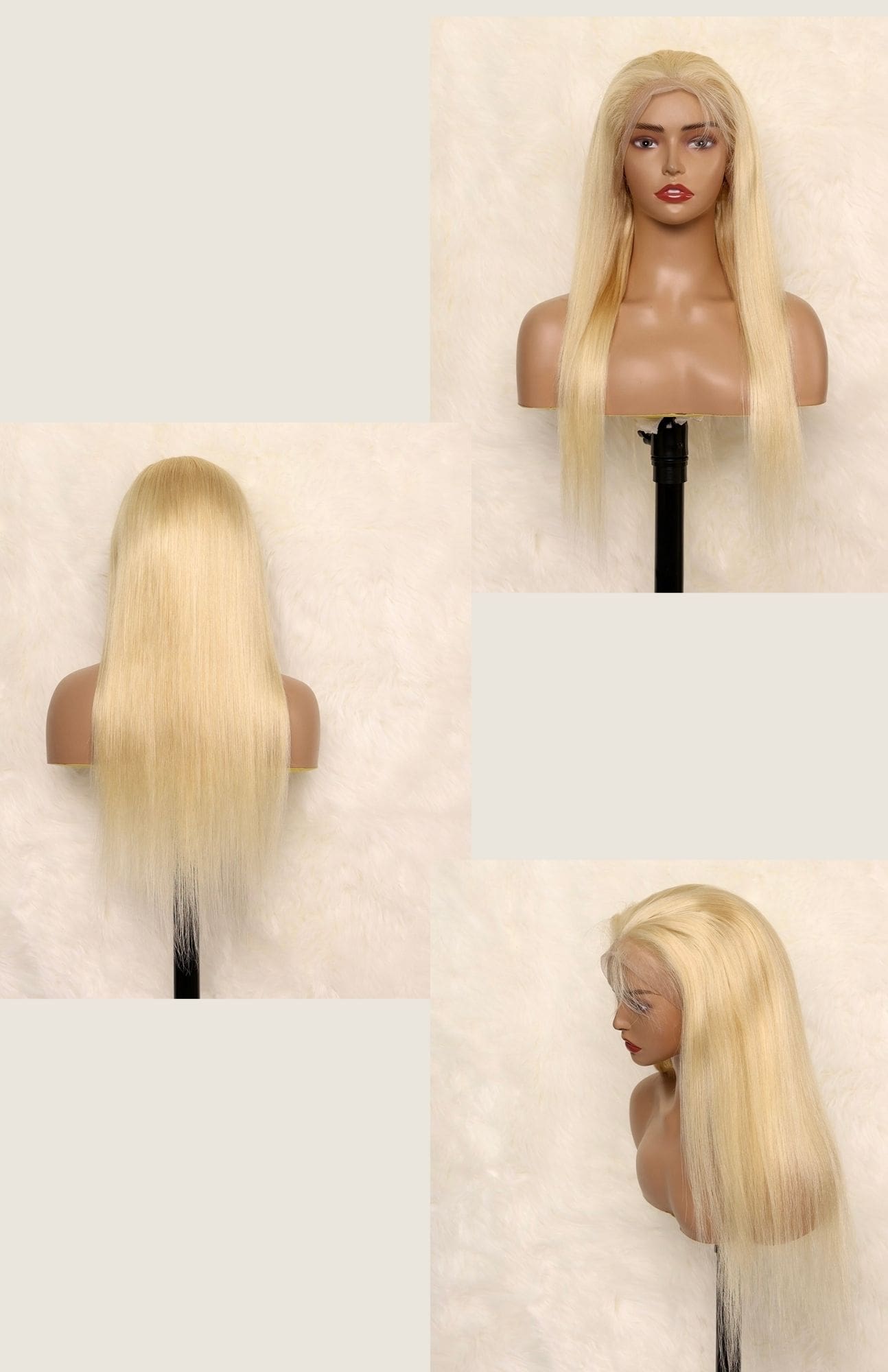 A collage of photos showing different stages of hair extension.