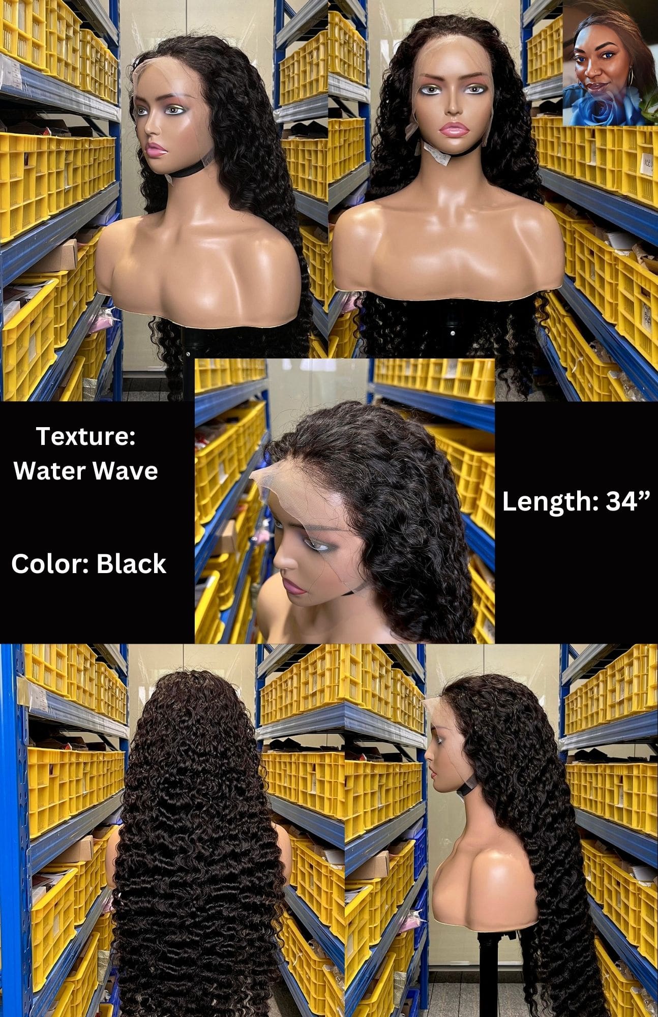 A collage of different photos with hair in water wave.