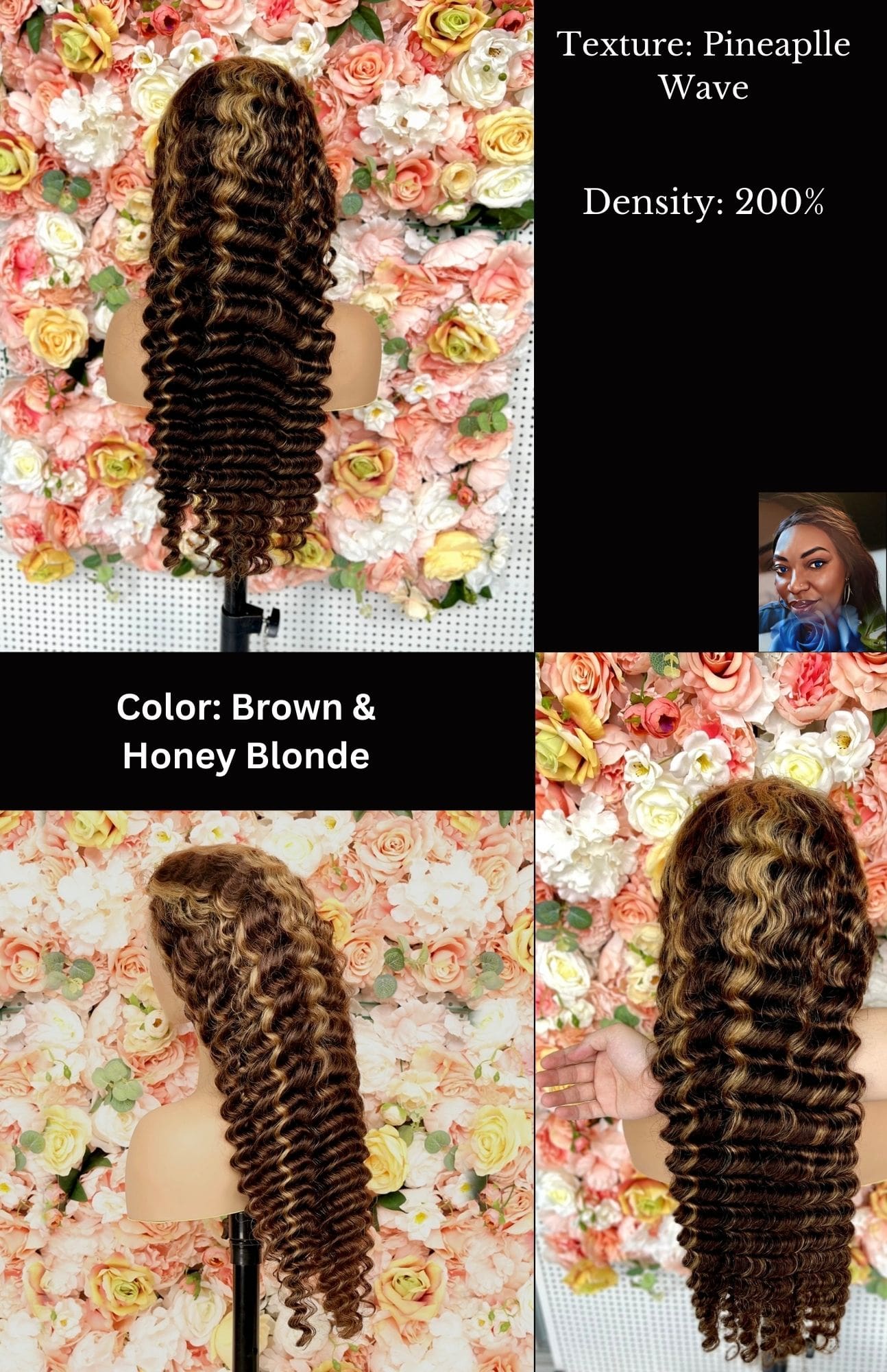 A collage of photos with the words color brown and honey blonde.