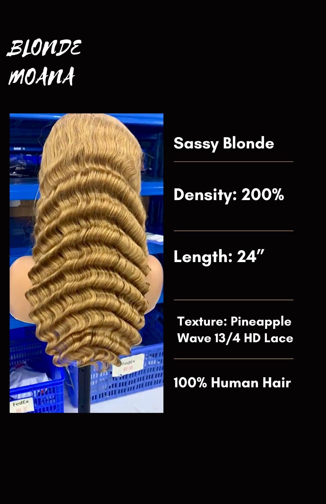 A blonde wig is shown with the description of its length.